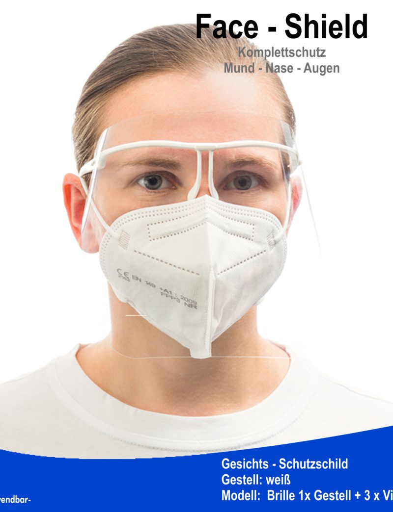 YAKO Gesichtsvisier mit Brille, Anti-bakteriell,1 Brille + 3 Visiere – Bild 2