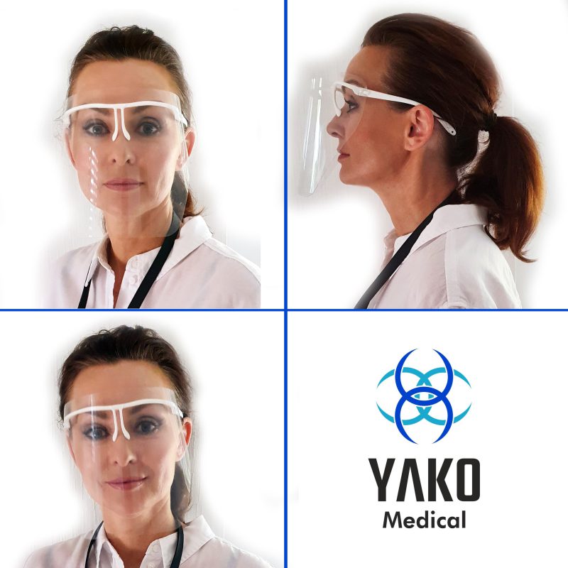 YAKO Gesichtsvisier mit Brille, Anti-bakteriell,1 Brille + 3 Visiere – Bild 3