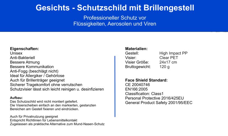 YAKO Gesichtsvisier mit Brille, Anti-bakteriell,1 Brille + 3 Visiere – Bild 4